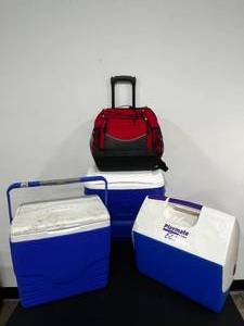 Two Igloo Coolers  1 Coleman Cooler  1 Cooler Backpack