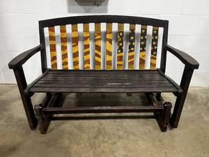Dark Wood and Rustic American Flag Glider Bench