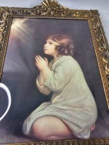 VTG Metal Framed Picture (possible painting) of Girl Praying 15 x 20