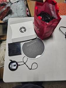 Portable DVD Recorder, Bag of Various Cables, Wireless Charger & Laptop Fan