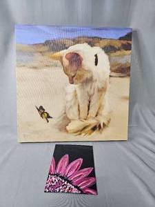 24 x 24 Cat Painting & Small Breast Cancer Awareness Painting