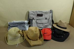 lot 213 image: Assorted Hats with Abercrombie Canvas Bag