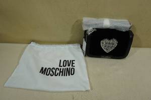 lot 20B image: Love Moschino Purse -Black Velvet Chain-Link Leather Crossbody Bag