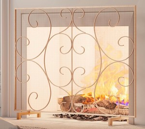 lot 14 image: Kingson Single Panel Solid Iron Fireplace Screen -Antique Bronze