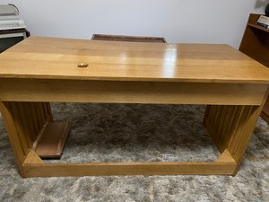lot 77A image: Handcrafted Oak Wooden Desk with Adjusted Keyboard Tray, Drawer