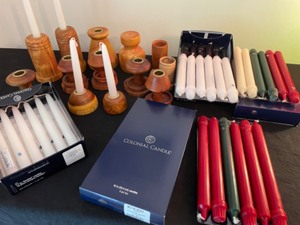 lot 51 image: Hand turned Candlesticks & Colonial Taper Candles