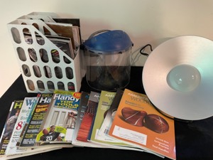 lot 167 image: Shop Items--Dust Mask, Light, Books