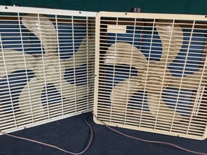 lot 94 image: Two Workshop Fans with Filters on Back