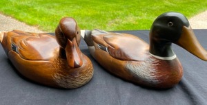 lot 1 image: Mallard Ducks from Wooden Bird Factory Originals