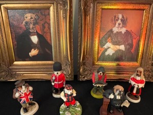 lot 17 image: Two Large Elegant Ancestral Dogs Artwork Pictures With Gilded Style Frames and Robert Harrop Dog People