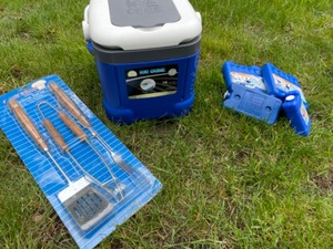 lot 281 image: Cooler, Ice Packs, Grill Tools