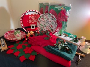 lot 128 image: Linens, Nutcracker & Candleholders --Assorted Christmas Decor