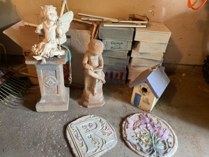 lot 42 image: Garden Art with Book & Angel Sculptures, Garden Stepping Stones, Wind Chime