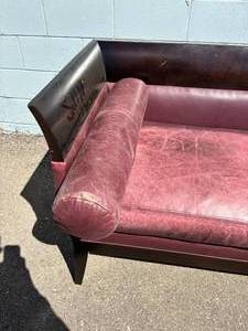 lot 20 image: Vintage Wood & Upholstered Couch Sofa - Some Wear & Tear Matches Chairs In Lot #19