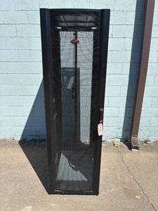 lot 28 image: MSRP $4500 APC E242296 NetShelter SX Server Rack Enclosure System With Keys Also Has&nbspAPC Smart-UPS SMT3000RM2U Battery Back Up - Tested As Working