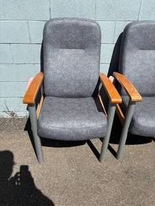 lot 30 image: Lot of 3 Hill-Rom Renaissance Metropolitan 20 High-Leg Patient Chair with Removable Seat Covers - Upholstery In Great Shape - Wood Has Wear  Great For Comfort Around The Firepit As The Upholstery Is Waterproof  