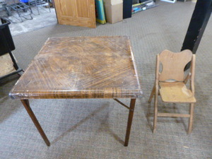 lot 110 image: Vintage Folding Table and Childs Chair
