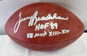 lot 12 image: Terry Bradshaw Signed Football with Gridiron Authentics COA and Custom Case - Inscribed HOF 89 SB MVP XIII-XIV - Wilson Official NFL Ball - Pittsburgh Steelers