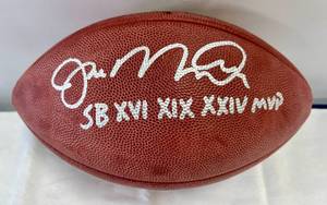 lot 15 image: Joe Montana Signed Super Bowl MVP Football with Gridiron Authentics COA and Custom Case - Inscribed SB XVI XIX XXIV MVP - Wilson Official NFL Ball - San Francisco 49ers