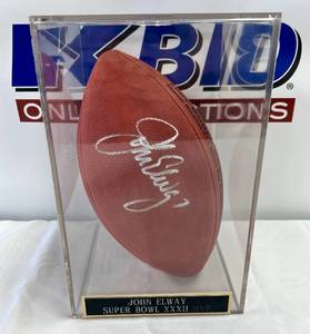 lot 29 image: John Elway Signed Super Bowl XXXII MVP Football with COA and Custom Case - Wilson Official Super Bowl XXXII Football - Denver Broncos