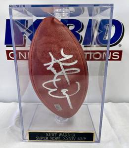 lot 31 image: Kurt Warner Signed Super Bowl XXXIV MVP Football with Warner COA and Custom Case - Wilson Official Super Bowl XXXIC Football - St. Louis Rams