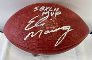 lot 35 image: Eli Manning Signed Super Bowl XLII MVP Football with Steiner COA and Custom Case - Wilson The Duke Official Super Bowl XLII Football - New York Giants