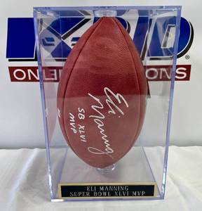 lot 37 image: Eli Manning Signed Super Bowl XLVI MVP Football with VA Authentic COA and Custom Case - Wilson The Duke Official Super Bowl XLVI Football - New York Giants