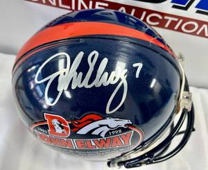 lot 11 image: John Elway Signed Helmet - Limited Edition Denver Broncos Retirement Helmet, numbered 7101999 with COA and Cased
