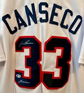 lot 16A image: Jose Canseco Signed Jersey - Inscribed Juiced with Beckett COA - Texas Rangers Oakland As Baseball Autograph