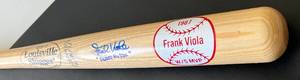 lot 49 image: Frank Viola Signed Bat with JSA COA - Inscribes SWEET MUSIC - 1987 World Series MVP Louisville Slugger Flame Tempered Bat With Bat Tube