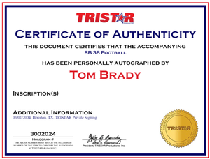 lot 5 image: Tom Brady Signed Super Bowl XXXVIII Football with Tristar COA and Custom Case - Wilson Official Super Bowl XXXVIII Football - New England Patriots