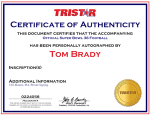 lot 1A image: Tom Brady Signed Super Bowl XXXVI Football with Tristar COA and Custom Case - Wilson Official Super Bowl XXXVI Football - New England Patriots