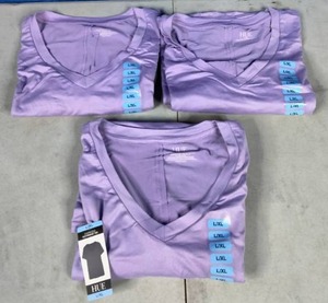 (3) New Hue Womens Oversized Lavender V-Neck Boyfriend Tees - Size LXL