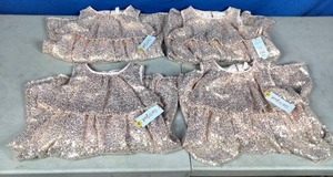 (4) New Cat & Jack Tiered Sequins Champagne Girls Dresses