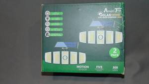 lot 70 image: AmeriTop Solar Lights Outdoor 300 LED 6500K Motion Sensor 5 Adjustable Heads, 360° Wide Angle Illumination,  Waterproof, Security Flood Light  2 Pack