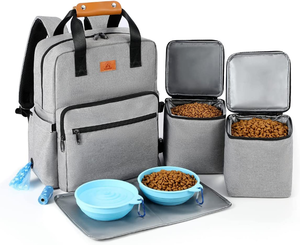 lot 16 image: DELOMO Dog Travel Bag, Airline Approved Organizer Backpack with Multi-Function Pockets, 25L  2 Food Storage Containers, 2 Foldable Bowls
