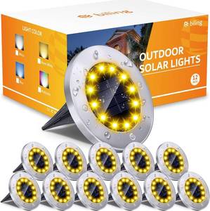 lot 21 image: Biling Solar Outdoor Lights 12 Packs, Bright 12 LEDs Solar Ground Lights Waterproof, Flat Pathway Lights