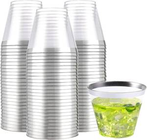 lot 23 image: WELLIFE 200 Silver Disposable Plastic Cups, 9OZ Elegant Clear Plastic Cups, Hard Plastic Cups, Ideal for Parties, Weddings and Other Events