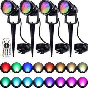 lot 40 image: 2 Packs Of 4 RGB Outdoor LED Spotlight 12W Color Changing Landscape Lights with Remote Control 120V Waterproof Spot Lights 4 Packs