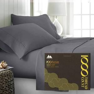 lot 44 image: Split King Sheet Light Gray 1000 Thread Count Best Bed Sheets 100% Egyptian Cotton Sheets Set  Long-Staple Cotton Mattress Upto 16 Deep Pocket, Soft & Silky Sateen Weave Sheets