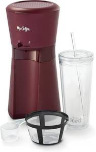 lot 46 image: Mr. Coffee Iced Coffee Maker, Single Serve Machine with 22-Ounce Tumbler and Reusable Coffee Filter, Burgundy 053891148528