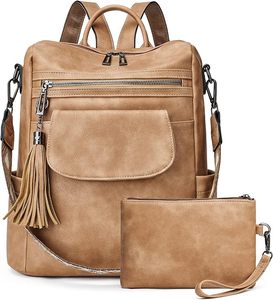 lot 53 image: OPAGE Leather Backpack Purse for Women Fashion Designer Ladies Shoulder Bags Travel Backpack With Wristlet