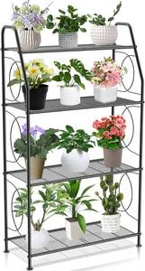 lot 56 image: Vygrow Plant Stand, 4 Tier Plant Shelf for Indoor Outdoor,  Metal