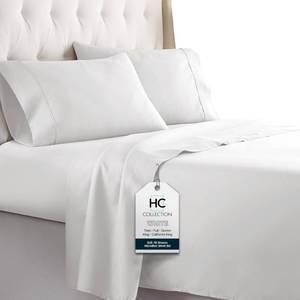 lot 59 image: HC COLLECTION California King Sheet Sets, 4 pc Bed Sheets & Pillowcases Set - Machine Washable for Easy Care - Soft & Breathable All Season Microfiber Sheets with Deep Pockets - White