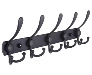 lot 61 image: Dseap Coat Rack Wall Mounted-5 Tri Hooks, Stainless Steel Heavy Duty Metal Coat Hook Rail for Hats Clothing Entryway, Matte Black