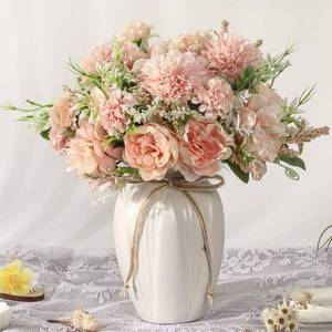 lot 63 image: Jareling Peonies Artificial Flowers in Vase, (Pink)