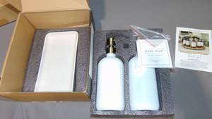 lot 105 image: Vine Creations Glass Soap Dispenser, 2 Pack Kitchen Soap Dispenser Set with Ceramic Tray, Stainless Steel Pump, Dish Soap Dispenser for Kitchen, Hand Soap Dispenser Bathroom with Waterproof Labels