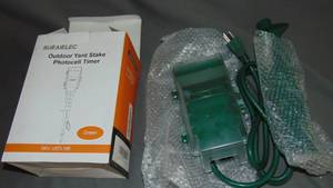 lot 169 image: SURAIELEC Outdoor Power Stake Light Timer, Dusk to Dawn, 6 Electrical Outlet Power Strip Weatherproof, 6FT Extension Cord Multiple Outlet for Patio Lights, Sprinkler, Garden, Christmas Decorations