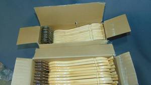 lot 171 image: 40 Pack Lot Wooden Coat Hanger, Wood Clothes Hangers  Natural Wood Color,