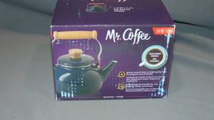 lot 173 image: Mr. Coffee Quentin 1.5 Quart Tea Kettle With Fold Down Handle in Blue